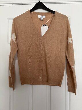 $248 NEW MAGASCHONI Women's Size M Cardigan 100% Cashmere sweater Nougat/white